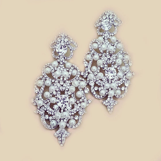 Chandelier Wedding Earrings Ivory Pearl, Large Chandelier Style Earrings