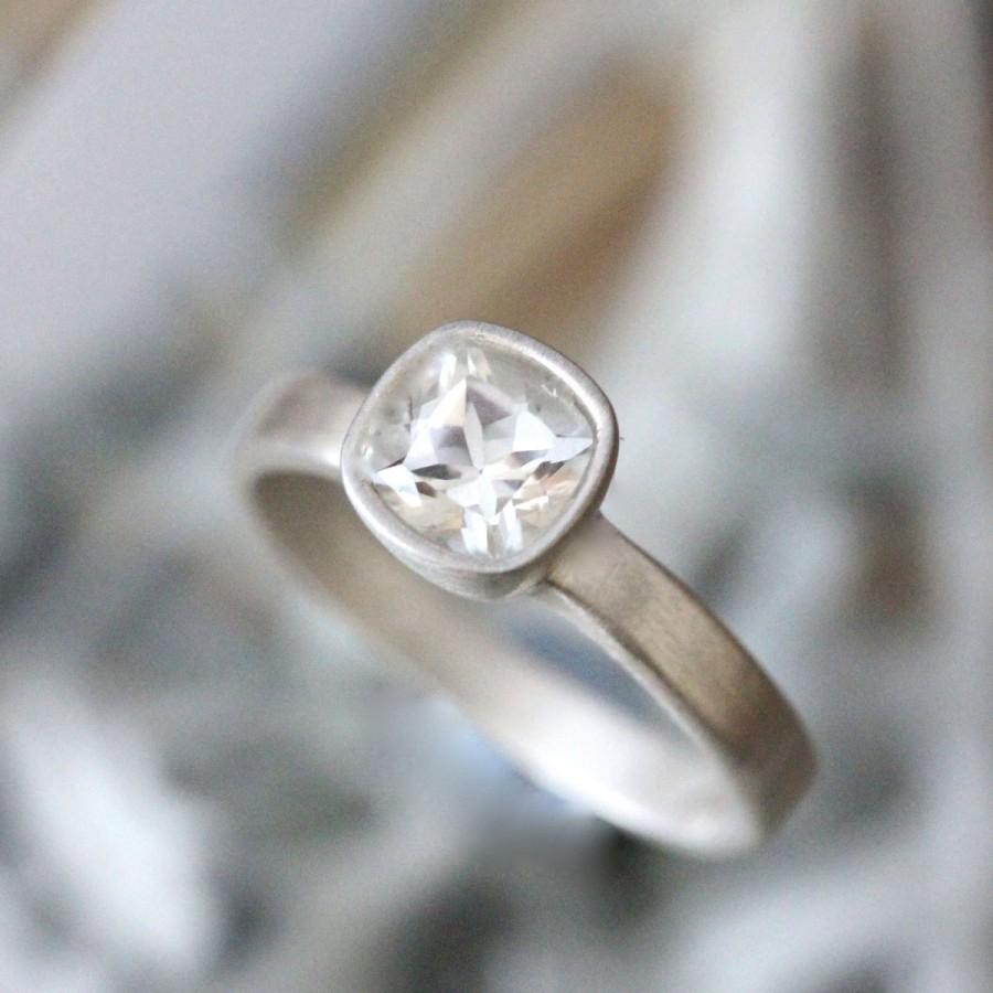 White Topaz Sterling Silver Ring, Gemstone RIng, Cushion Shape Ring ...
