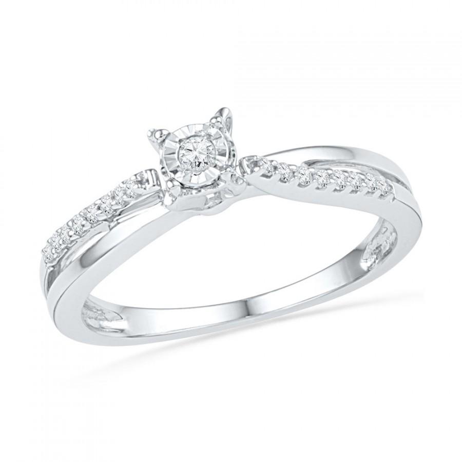 Sterling Silver Or White Gold 1/4 CT. TW. Diamond Engagement Ring ...