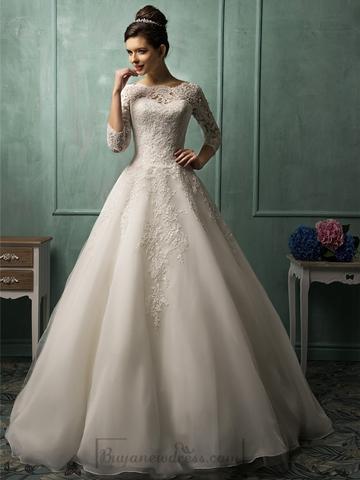 Three Quarter Sleeves Illusion Neckline A-line Wedding Dress #2443398 ...