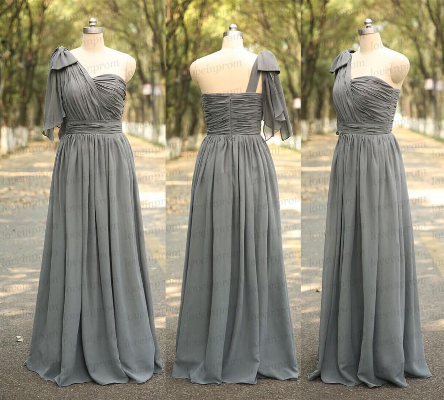 Grey Bridesmaid Dress Handmade Pleat Chiffon Long Wedding Party Gowns ...