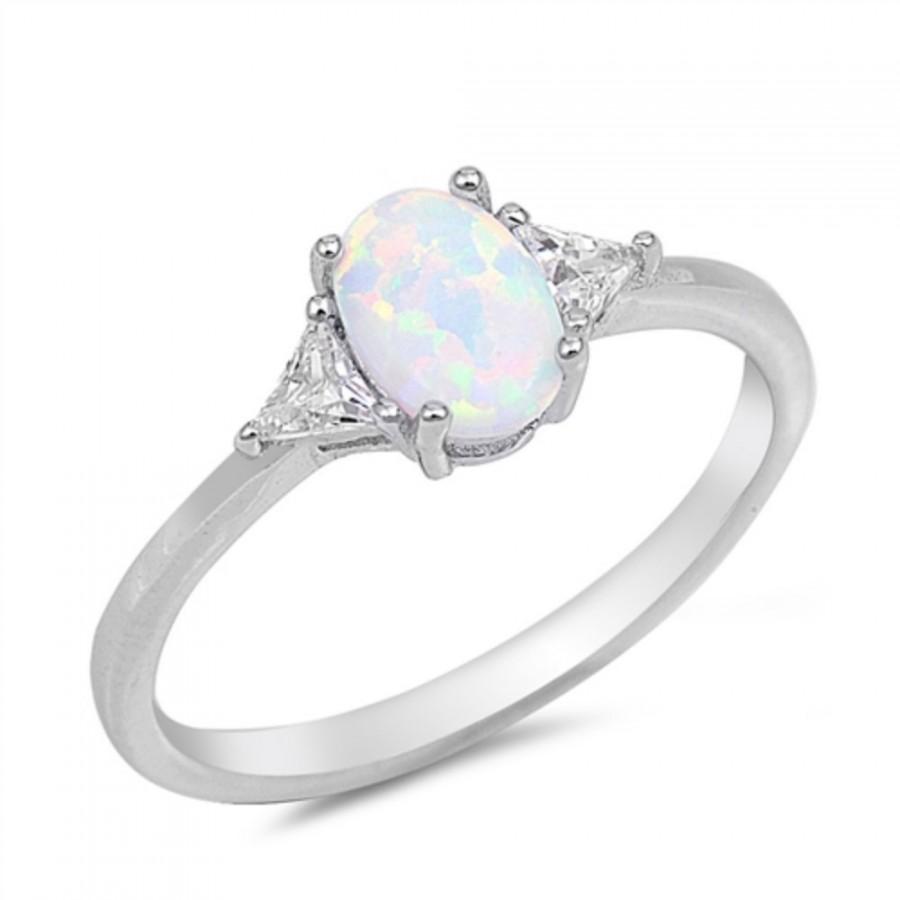 1CT Oval Cut White Opal Ring 925 Sterling Silver Lab Created White ...
