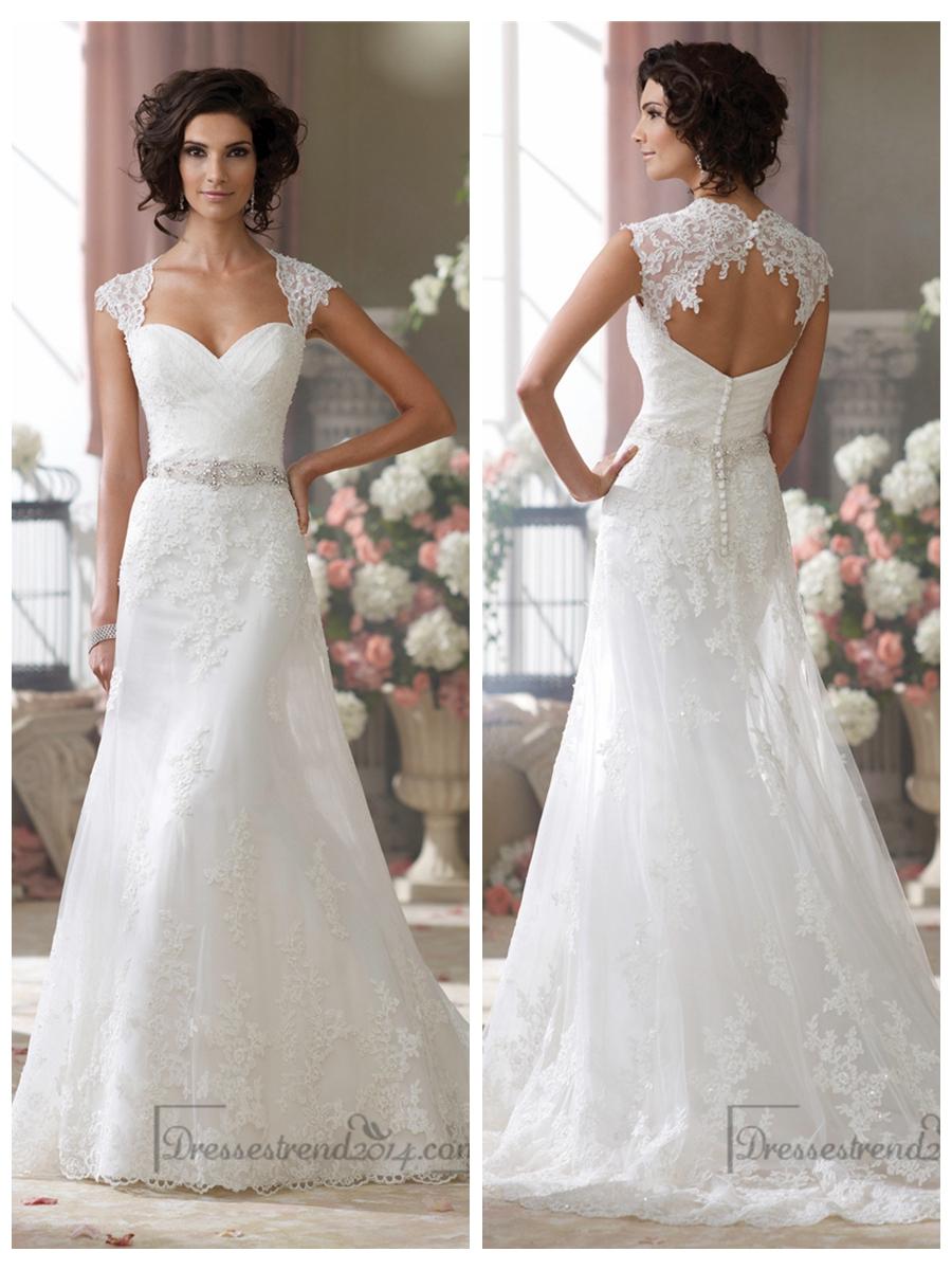 Cap Sleeves Slim A-line Sweetheart Lace Appliques Wedding Dresses ...