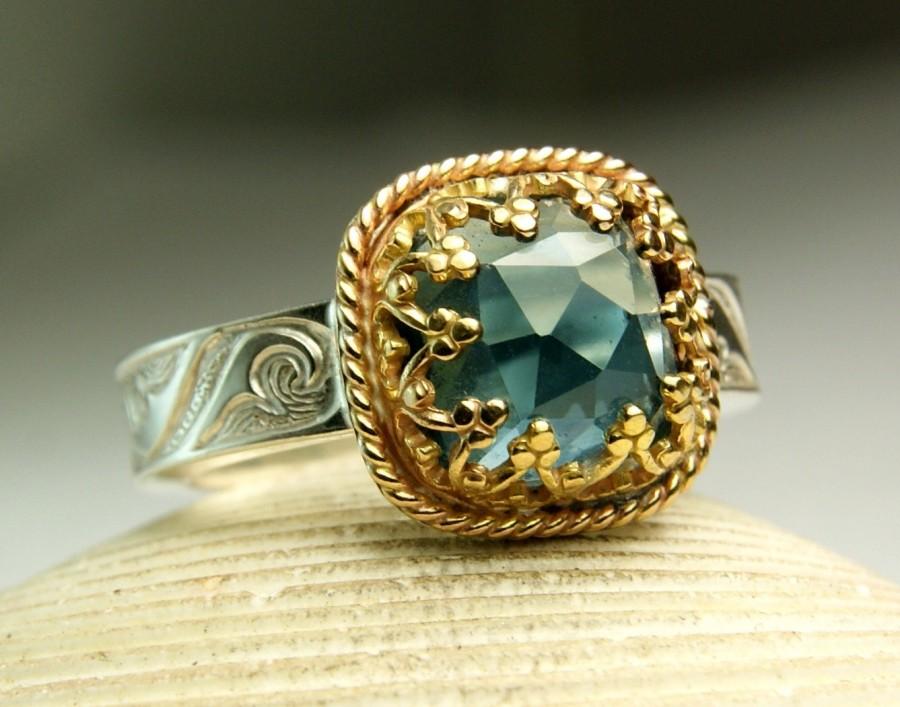 London Blue Topaz Ring, Cushion Cut Gemstone Ring, 14k Gold, Sterling ...