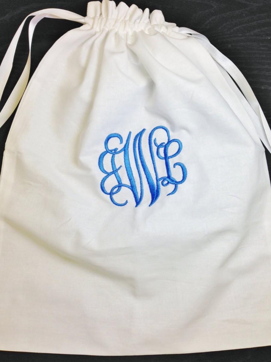 Monogrammed White Cotton Drawstring Bag (Lingerie Bag) By Mad About ...