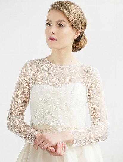 Bridal Lace Top ,Long Sleeve Bridal Lace Cover Up, Chantilly Lace Ivory ...
