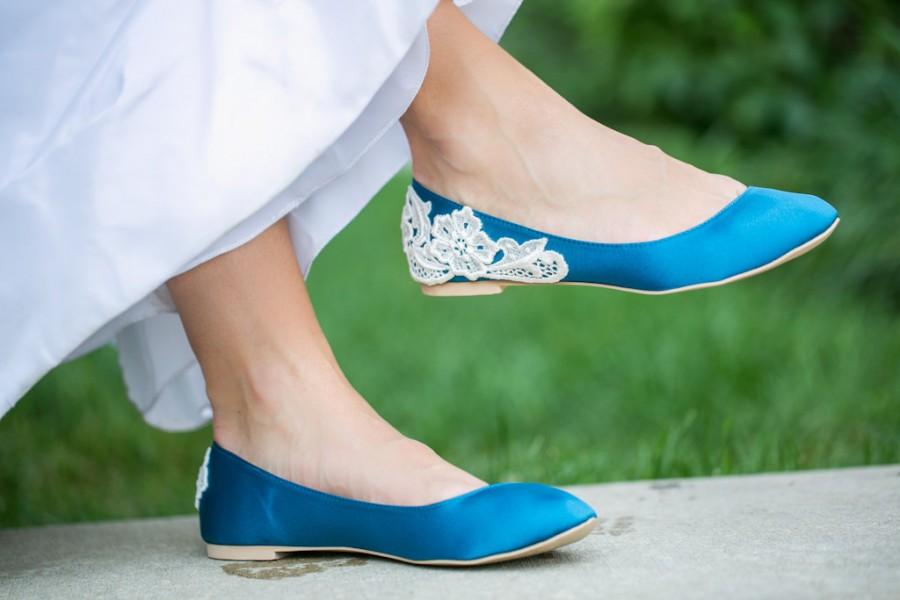 SALE - Teal Wedding Flats, Blue Wedding Shoes/Teal Flats With Ivory ...