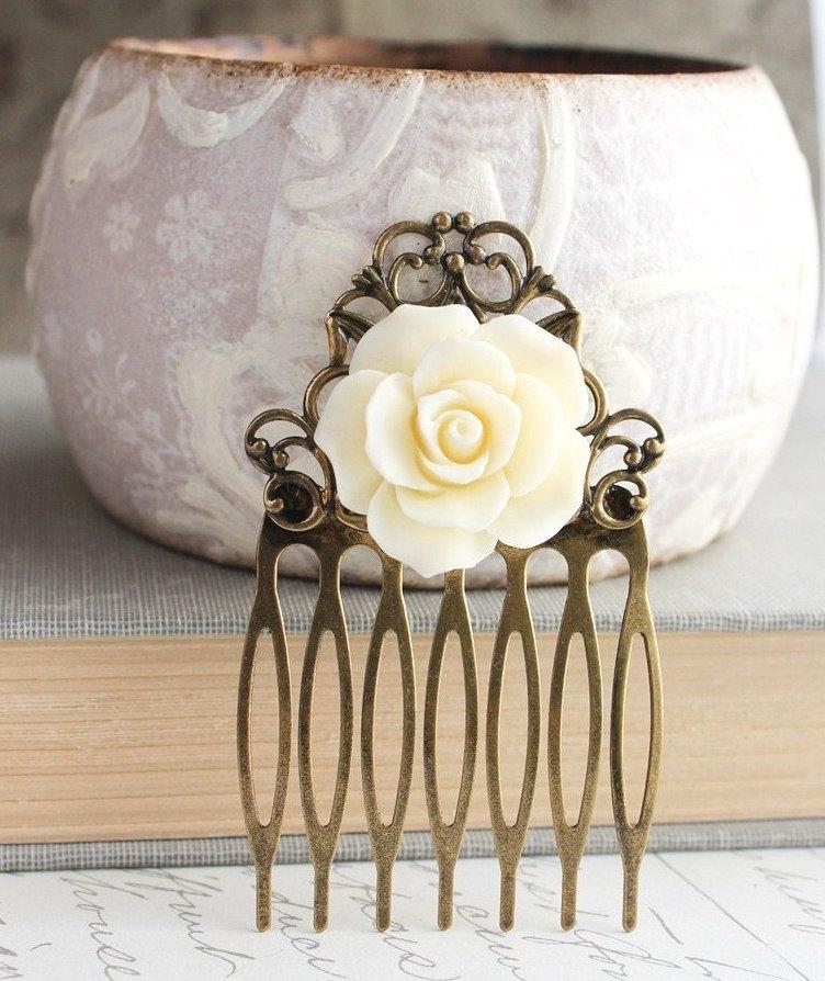 Ivory Cream Rose Hair Comb Bridal Hair Accessories Vintage Style ...