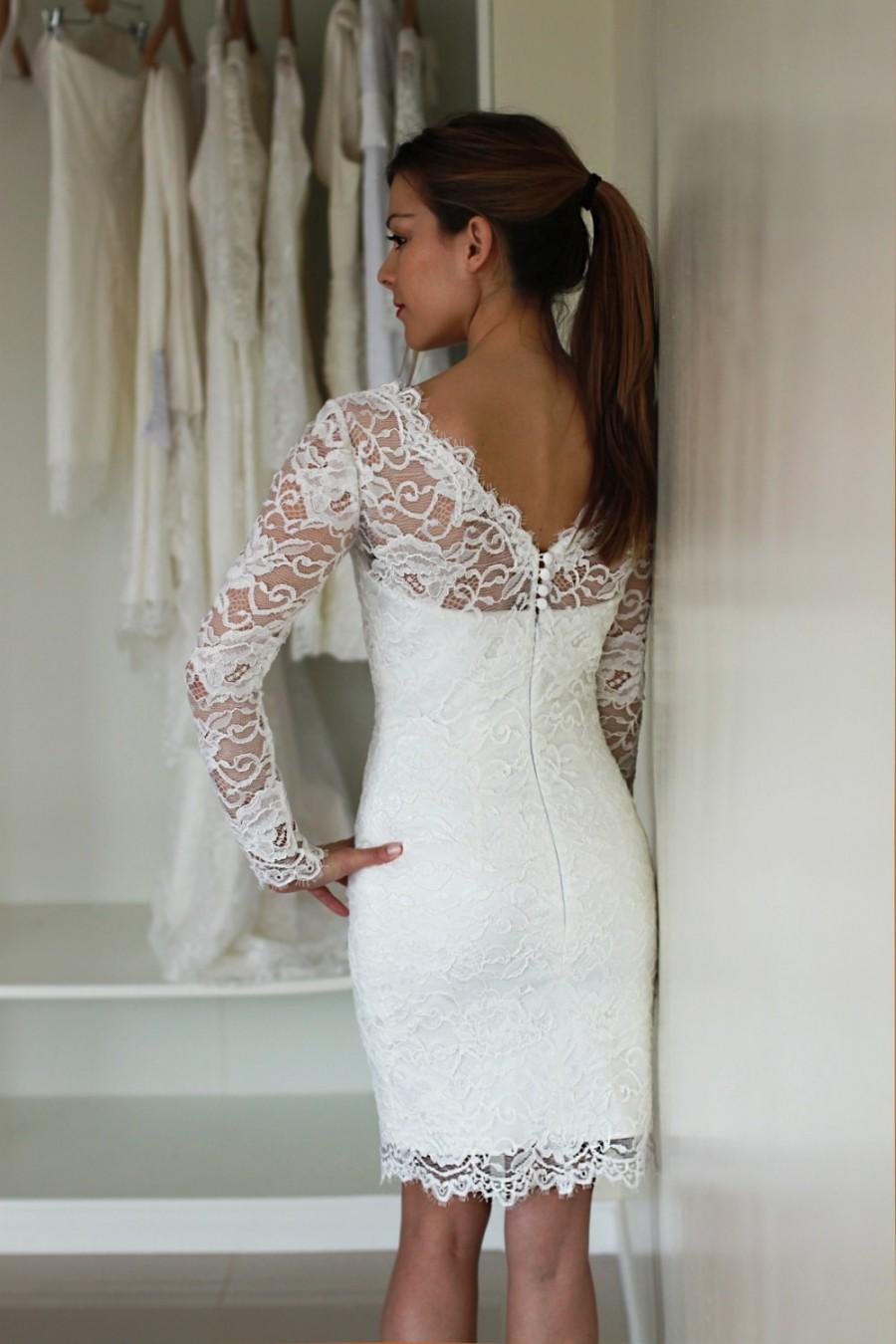 Short Wedding Dress With Sleeves, Reception Dress, French Lace Wedding ...