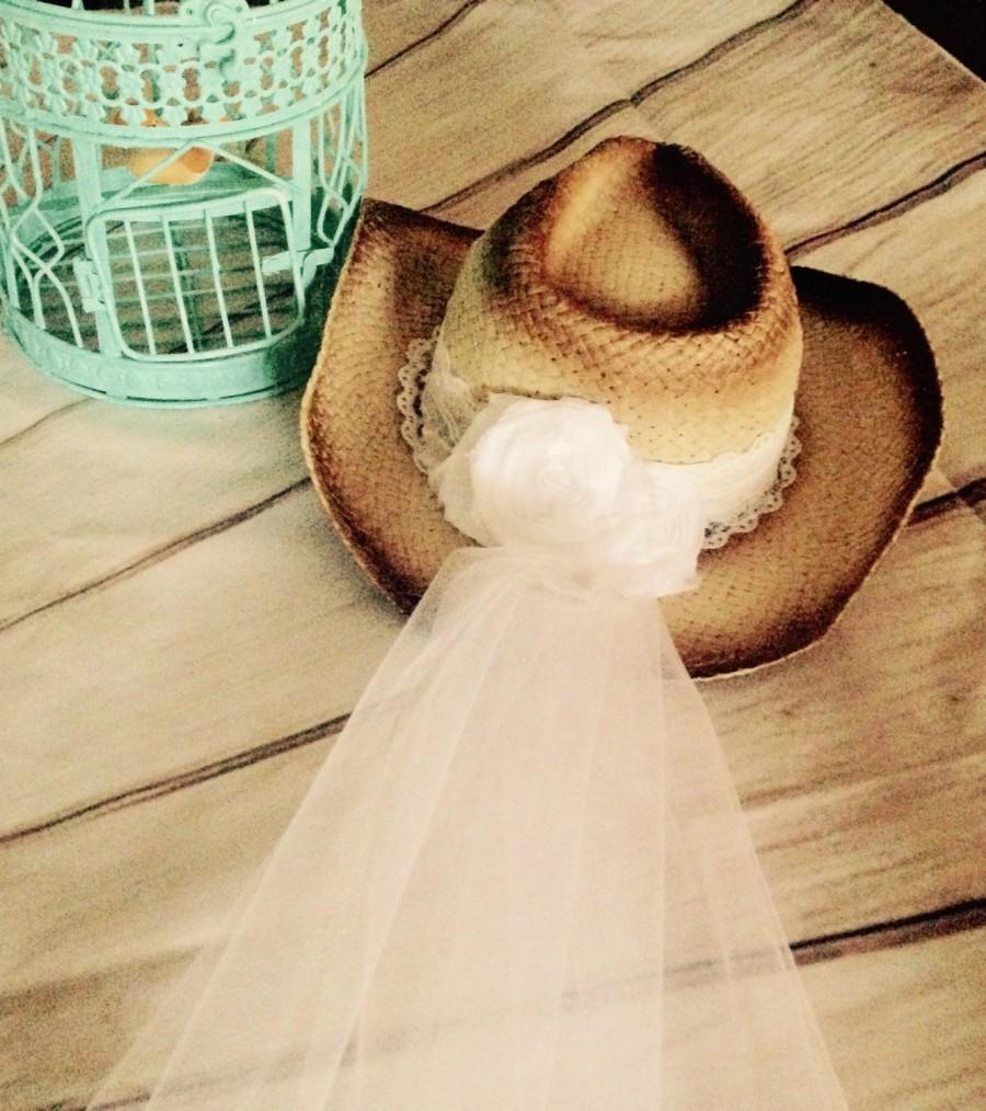 Bridal Hat, Weddings, Bachelorette Veil, Cowgirl Hat, Bride Gift ...