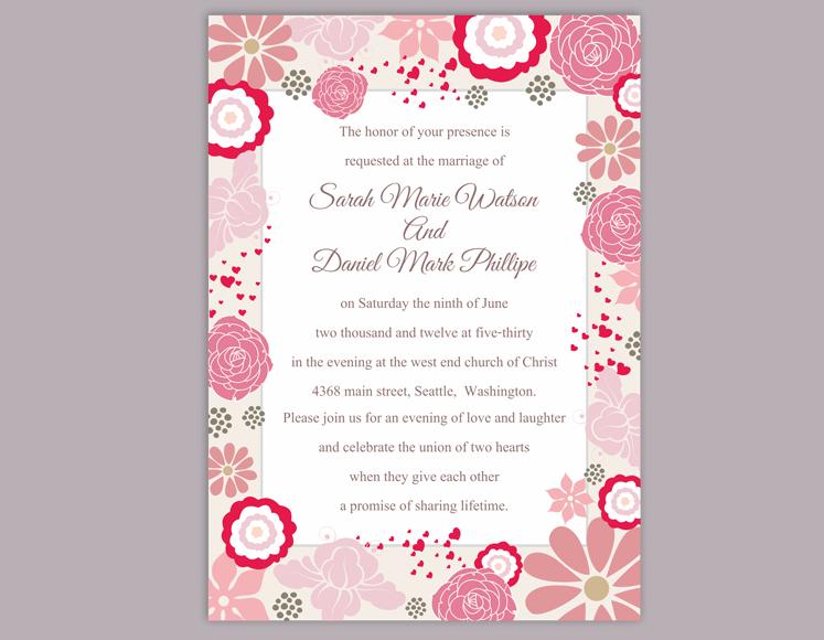 Free Printable Wedding Invitations Templates Pink 8