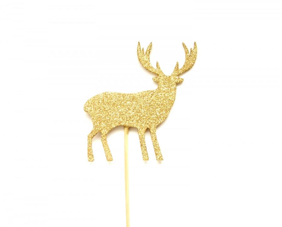 Gold Glitter Deer Cake Topper - Cake Bunting, Birthday, Wedding Cake ...