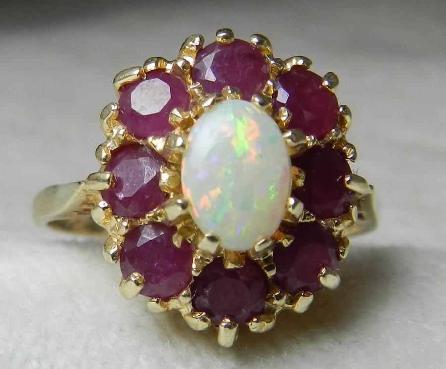 Opal Engagement Halo Opal Ring Opal Engagement Ring Ruby Halo 14K Gold ...