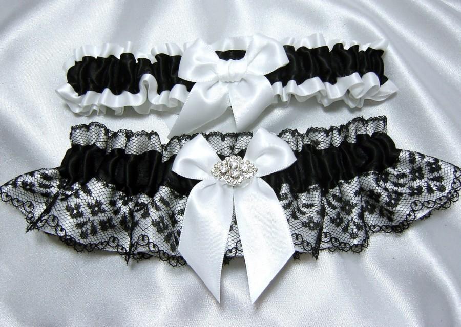 Classic Black And White Wedding Garter Set W/ Beautiful Crystal ...
