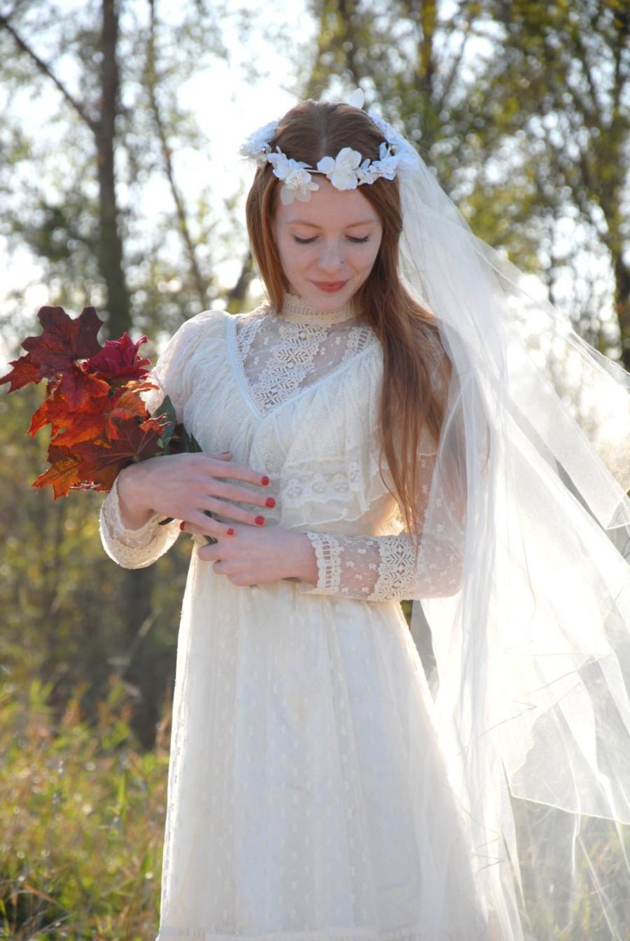 Vintage Long Halo Veil, Ivory White Boho Wedding Bridal Headpiece Tulle ...