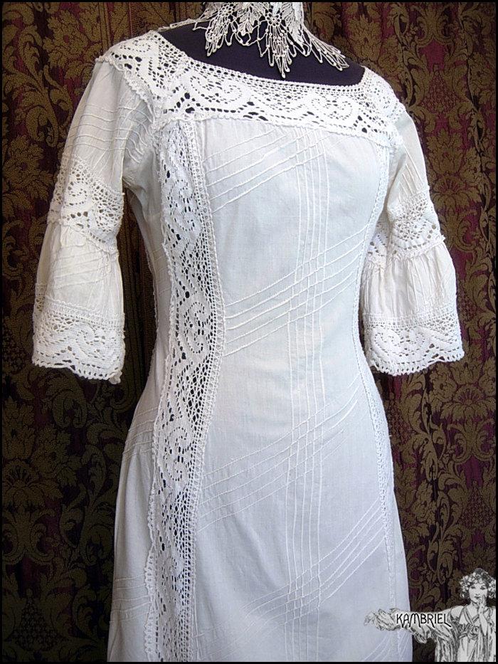 Vintage French Edwardian Style Long White Ivory Summer Garden Party ...