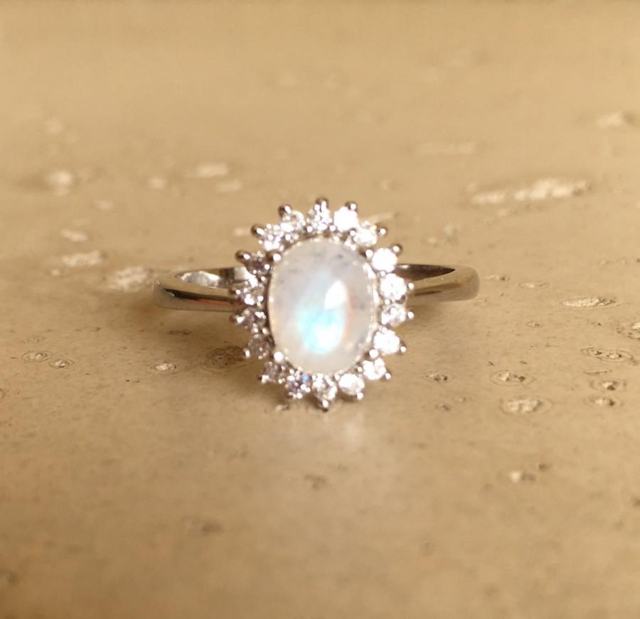 Oval Halo Moonstone Engagement Ring- Promise Ring- June Birthstone Ring ...