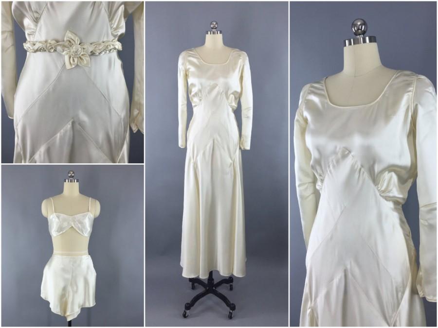 Vintage 1930s Wedding Dress / 30s Bias Cut Dress / 1920s Art Deco ...