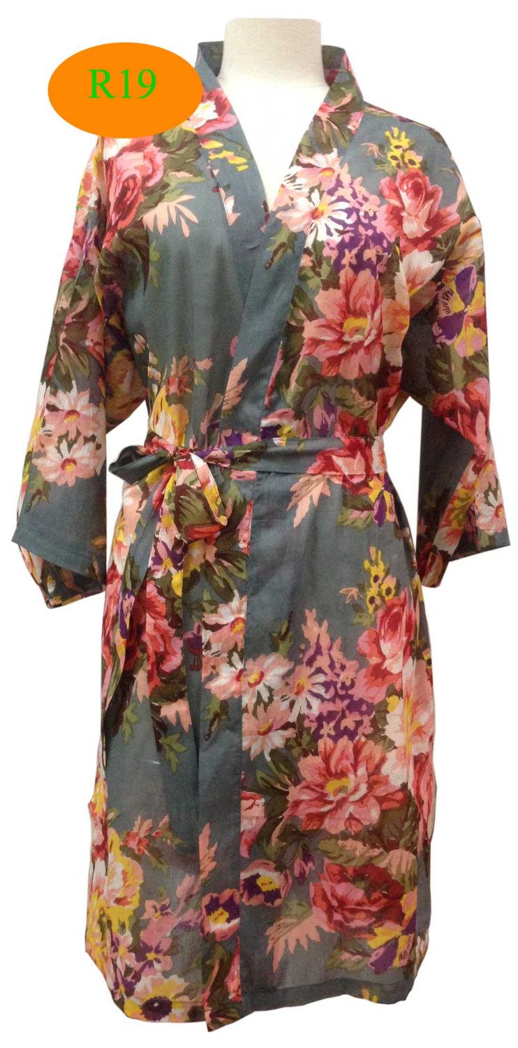 Grey. Gray Floral Bloomd Bridesmaids Robes Kimono Robes Wraps ...