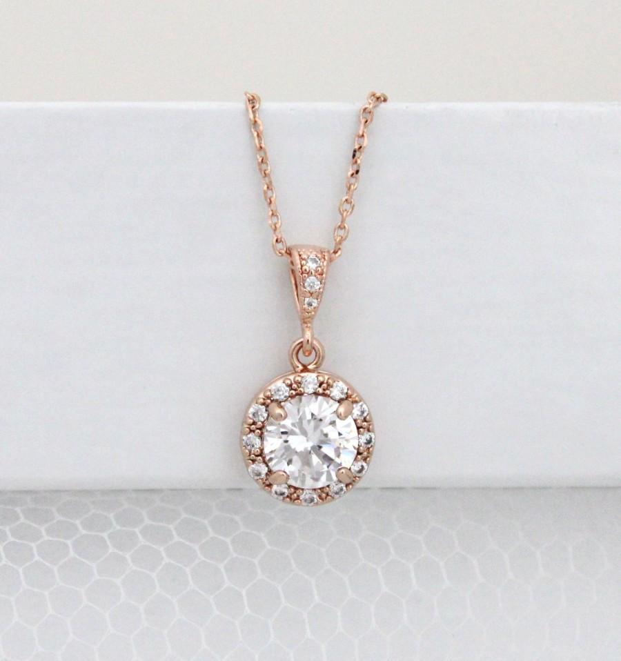 Crystal Wedding Necklace, Rose Gold Bridal Necklace, Rose Gold Necklace ...