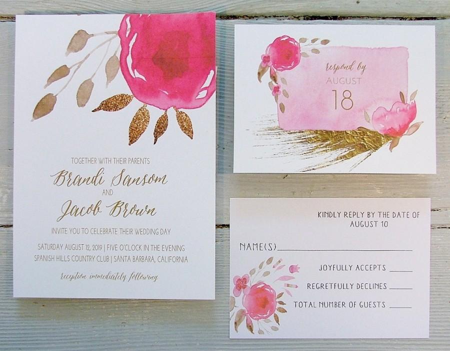 Hot Pink Wedding Invitation Bright Gold Modern Hot Pink Wedding Invitation Bright Gold Modern Set Invites