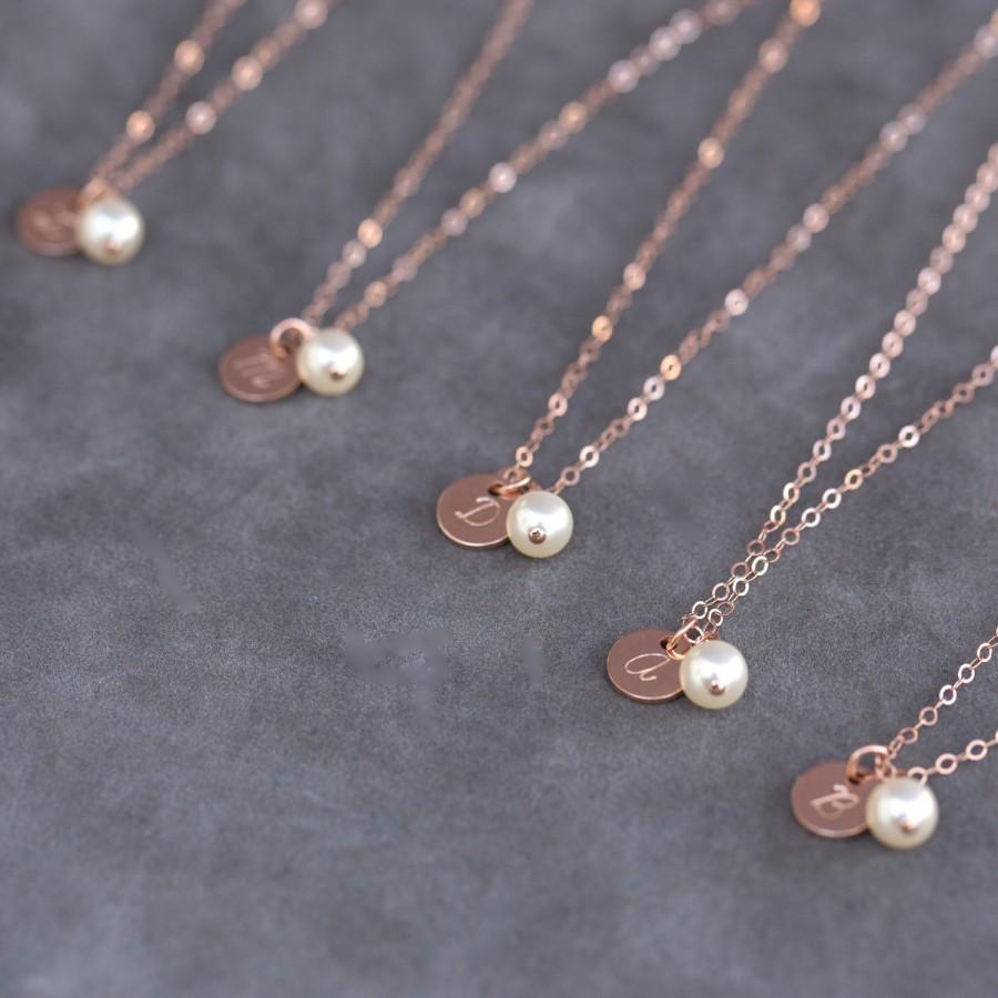 Personalized Rose Gold Necklace, Pearl And Rose Gold Bridesmaid Gift ...