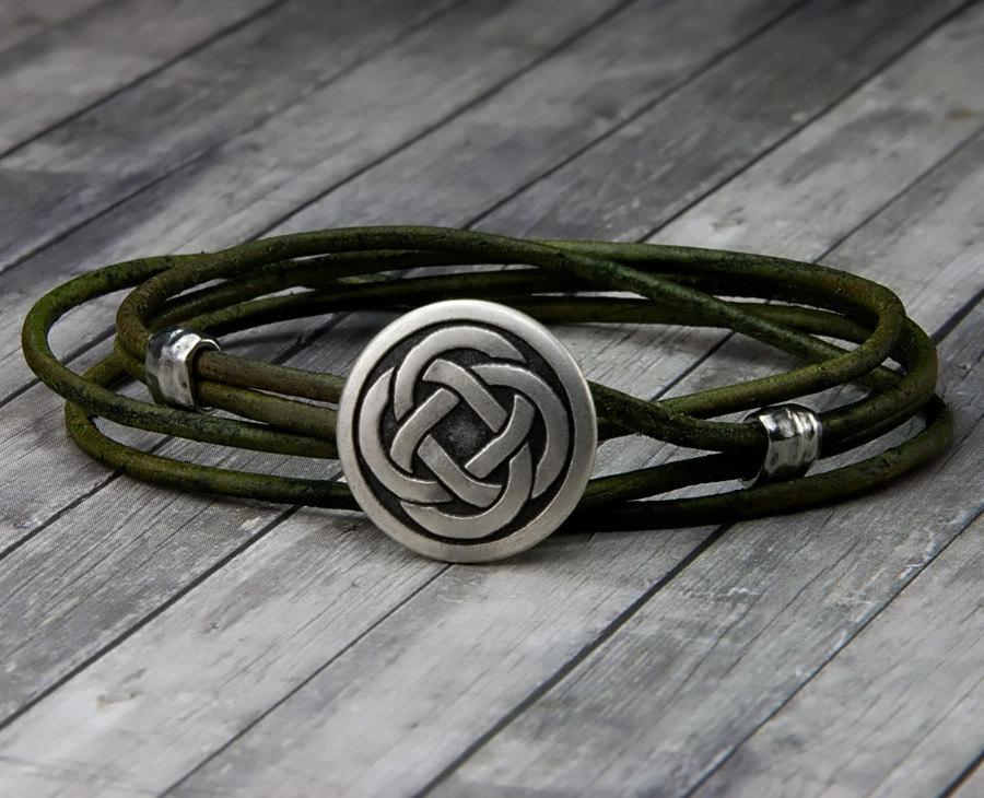 Celtic Knot Leather Bracelet - Handmade Leather Wrap Bracelet - Unisex ...