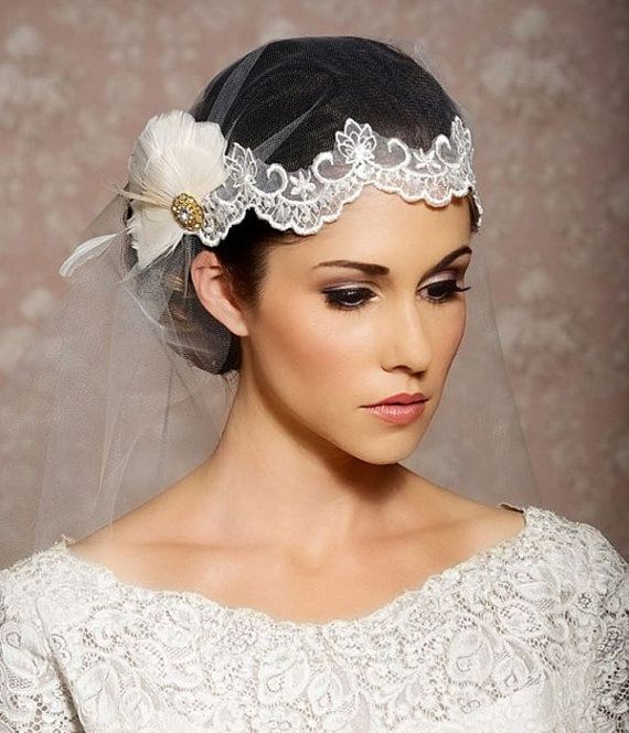 White Lace Wedding Veil, Juliet Cap, Lace Headpiece, Feather Headpiece ...