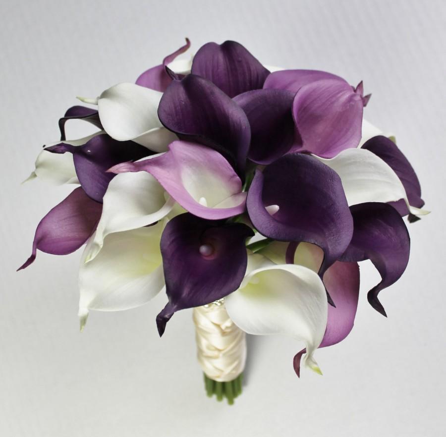 Wedding Bouquet Purple Calla Lily Bouquet Purple Bouquet Real Touch ...