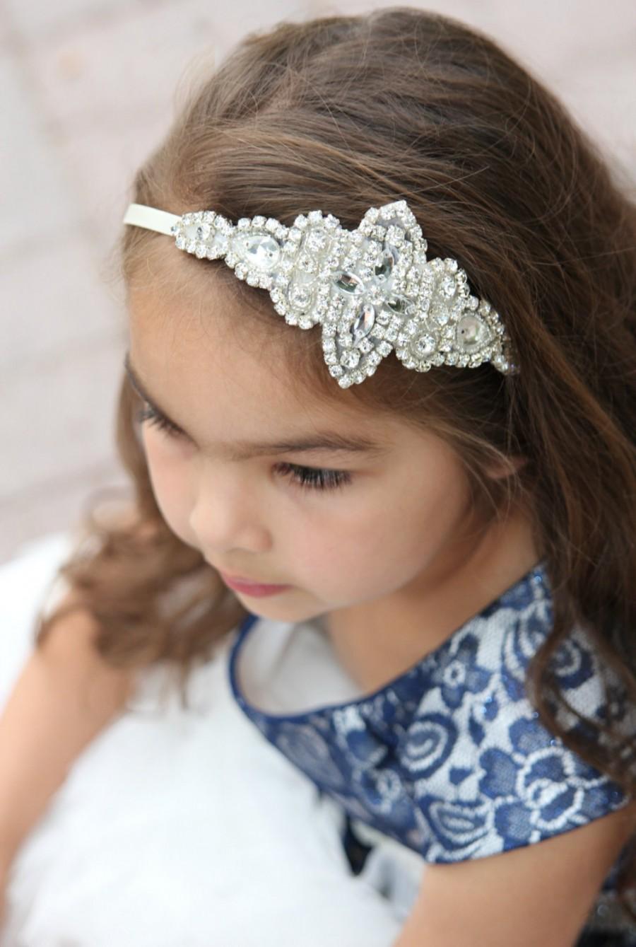 Flower Girl Headband, Rhinestone Bridal Hairpiece, Rhinestone Applique ...