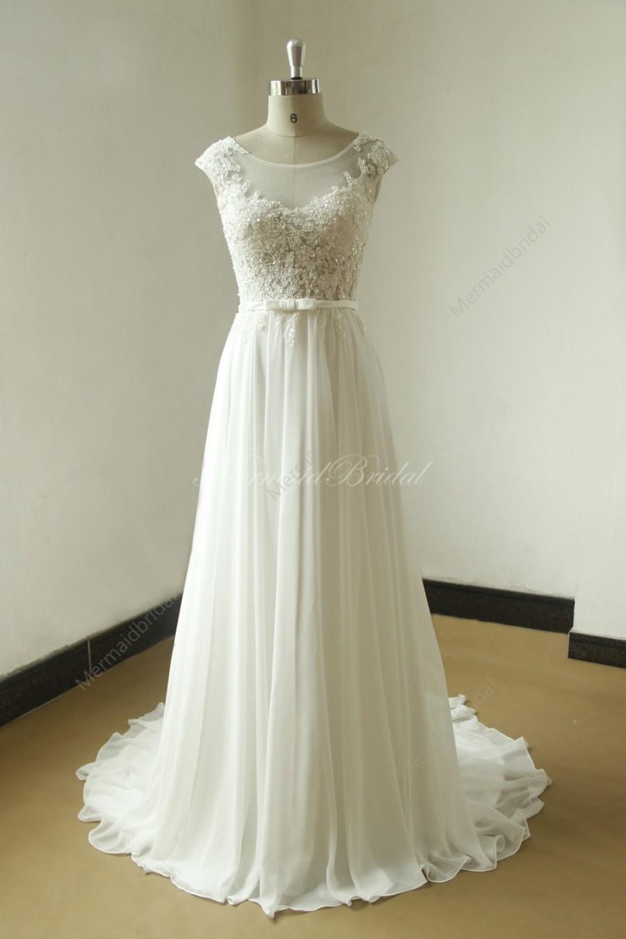 Ivory A Line Chiffon Lace See Thru Wedding Dress With Elegant Beading ...