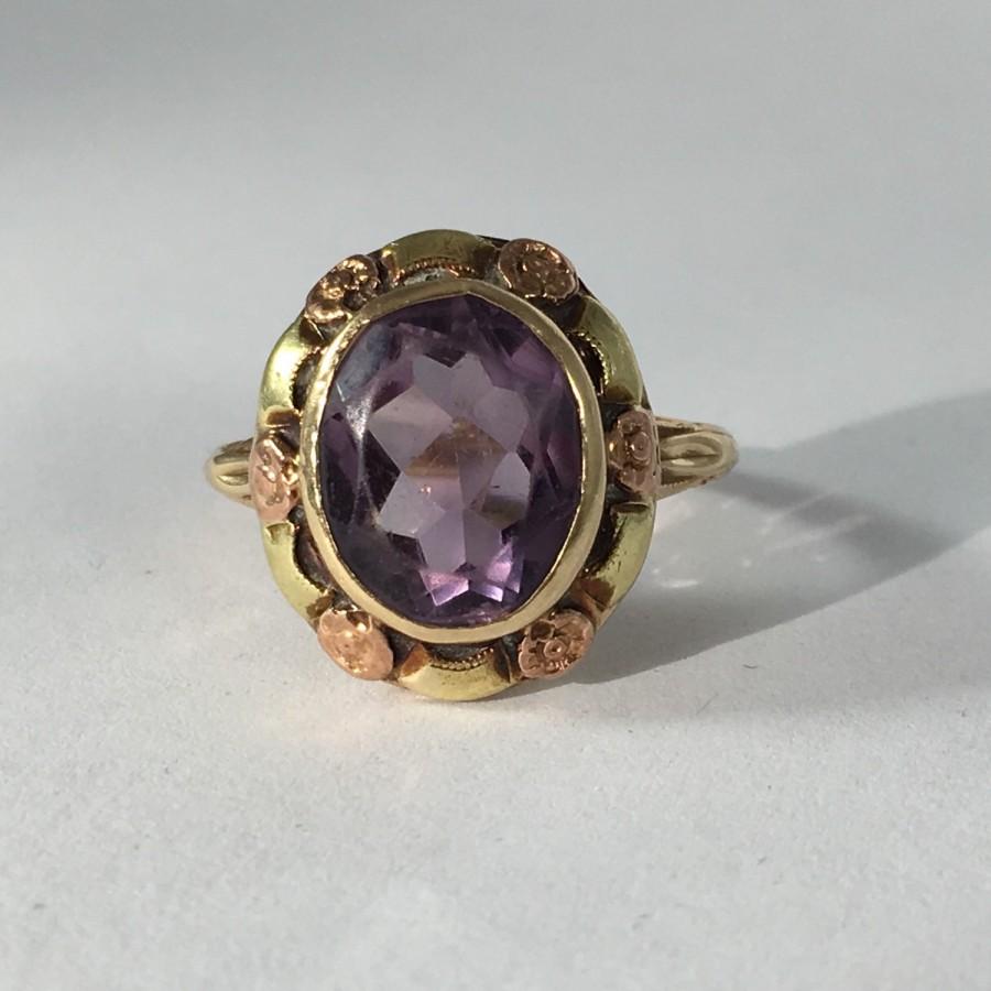 Vintage Amethyst Ring In Art Nouveau 10K Gold Setting. 4+ Carat ...