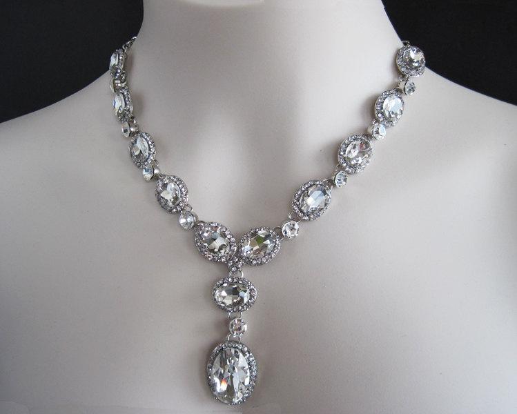 Sparkling Bridal Jewelry Set,Rhinestone Necklace Clip On Earrings ...