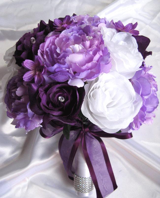 Wedding Bouquet Bridal Silk Flowers Decoration PLUM PURPLE LAVENDER ...