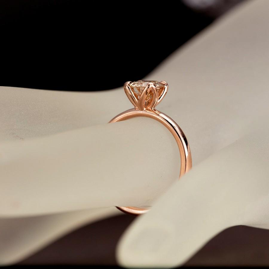 Champagne Diamond Engagement Ring, Tulip Solitaire Ring, 14K Solid Rose ...
