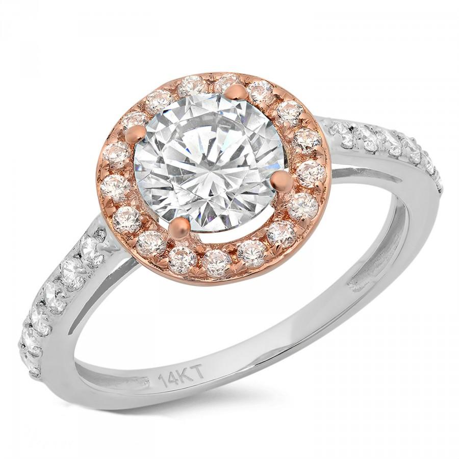 Engagement Ring 2.35 CT Round Cut Halo 14k White/Rose Gold Bridal Band ...