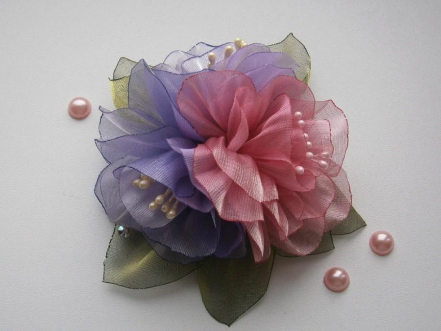 Small Flower Brooch-clip, Fabric Organza Flower Bouquets, Violet Pink ...