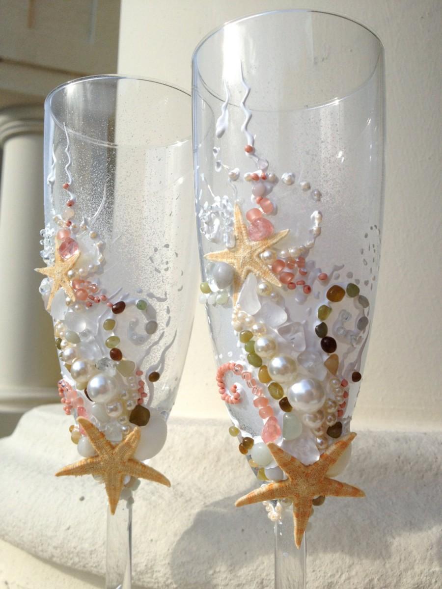 Beach Wedding Starfish Champagne Gles In White Light Pink And Beach Wedding Starfish Champagne Gles In White Light Pink And Green Elegant Toasting Flutes For Your Destination Reception