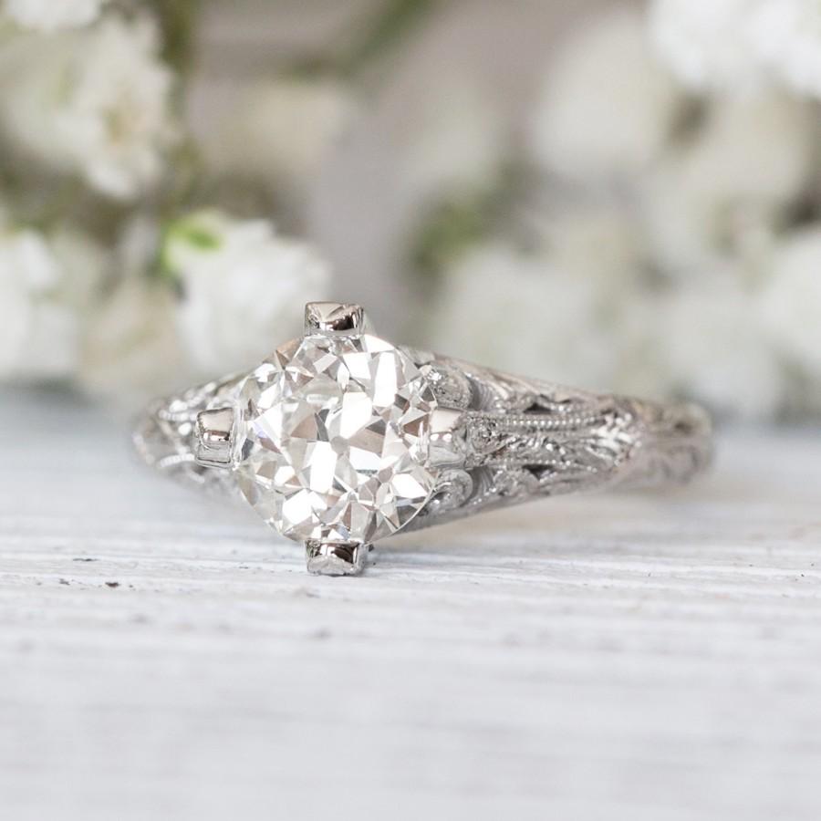 Art Deco Old European Cut Round Diamond Engagement Ring (1.25 Carat I ...