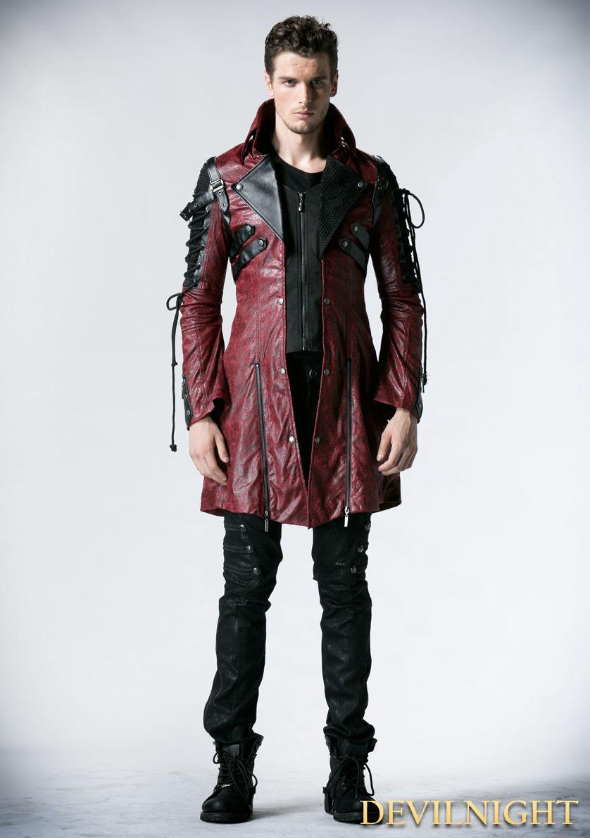 Red And Black Long Sleeves Leather Gothic Trench Coat For Men #2539475 ...