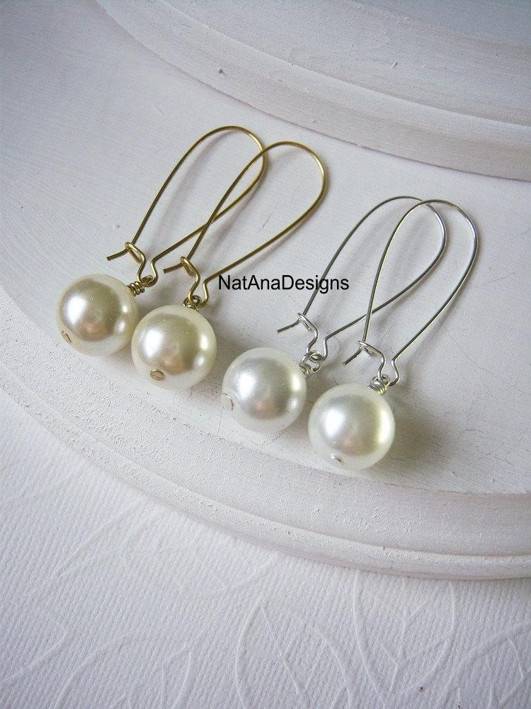 One Pearl Dangle Earrings/White Pearl Earrings/Ivory Pearl Earrings ...