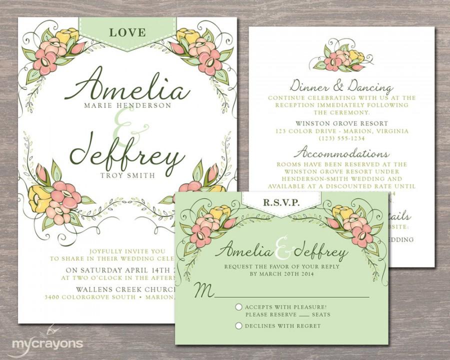 Whimsical Garden Wedding Invitation Set, Floral Wedding Invite, Floral ...