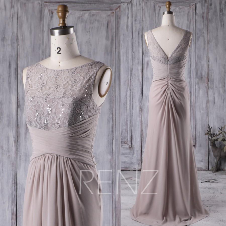 2016 Medium Gray Chiffon Bridesmaid Dress, Lace Illusion Neck MOB ...