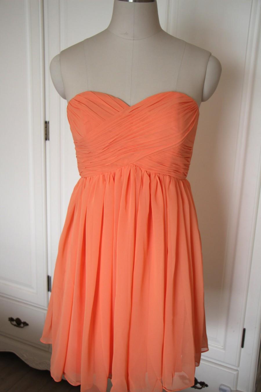 Orange Short Bridesmaid Dress Knee-length Strapless Chiffon Bridesmaid ...