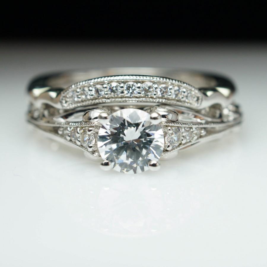 Ornate Vintage Style Diamond Engagement Ring & Matching Wedding Band ...