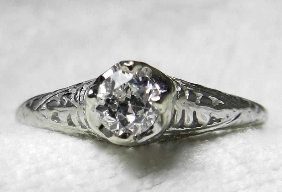 Engagement Ring Art Deco Style 0.28 Carat Old European Cut Diamond 14k ...