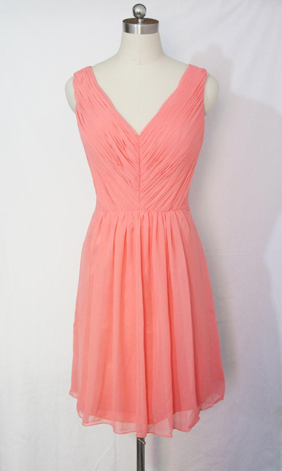 Coral Bridesmaid Dress Short/Floor Length V-neck Coral Chiffon Dress ...