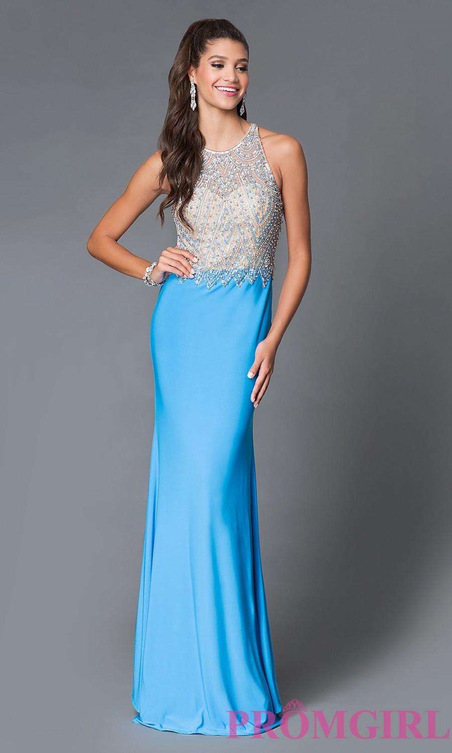 Turquoise Beaded Illusion Bodice Prom Dress - Discount Evening Dresses ...