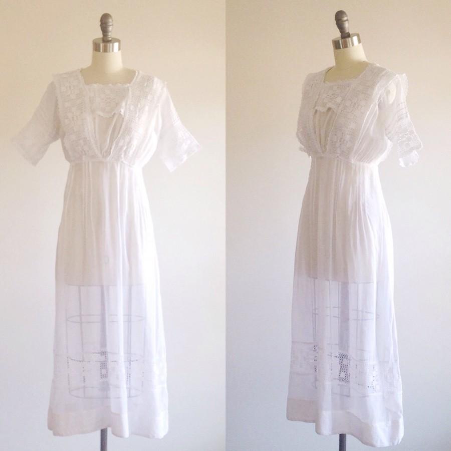 Edwardian Dress- White Wedding Dress- Antique Dress- 1910s Dress-Lawn ...