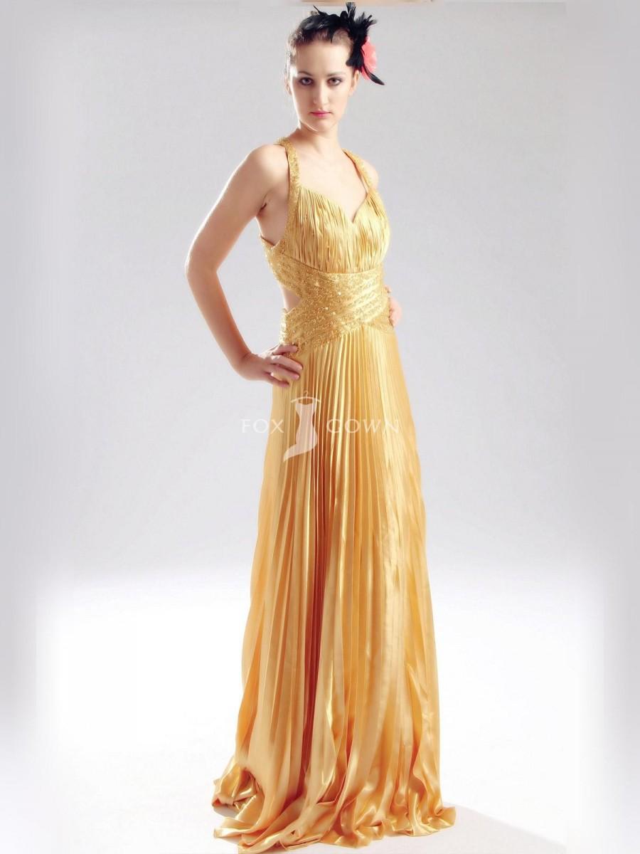 Elegante Gold In Prom Kleid Mit Faltenrock - Festliche Kleider #2569210 ...